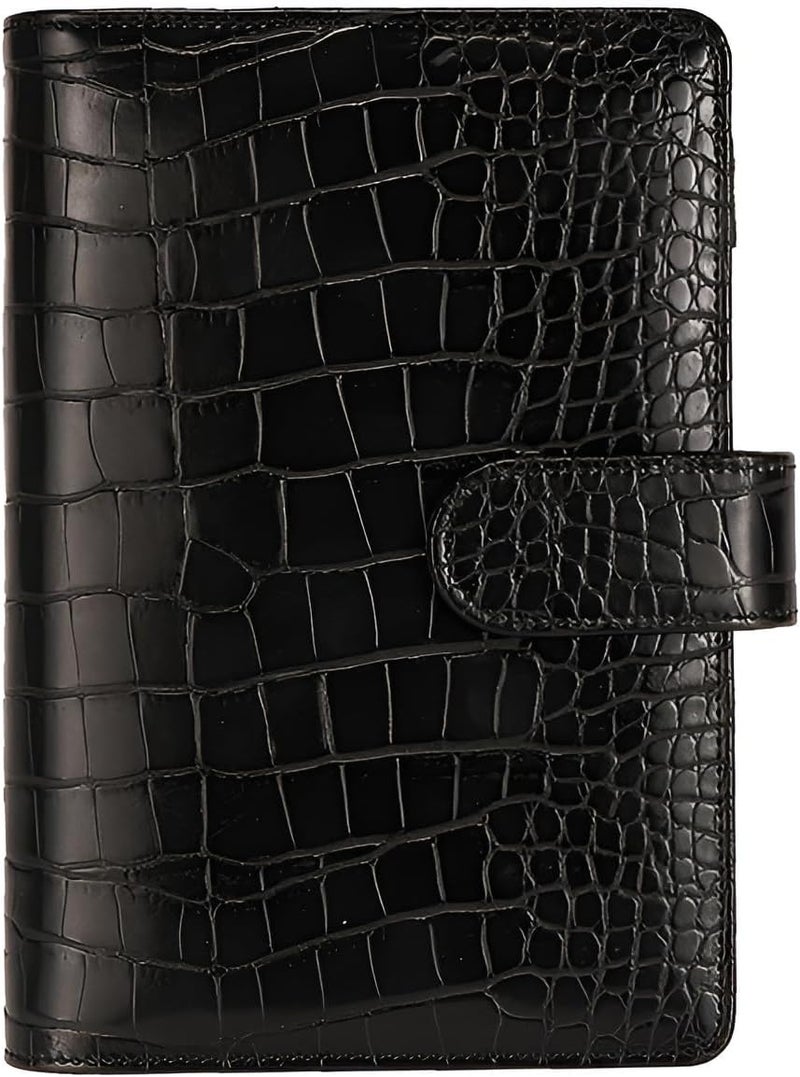 eleger A6 Crocodile Budget Binder Cover - PU Leather Notebook Binder with Hidden Snap Buckle, Small 6 Ring Refillable Journal Binder, Black - Image 1
